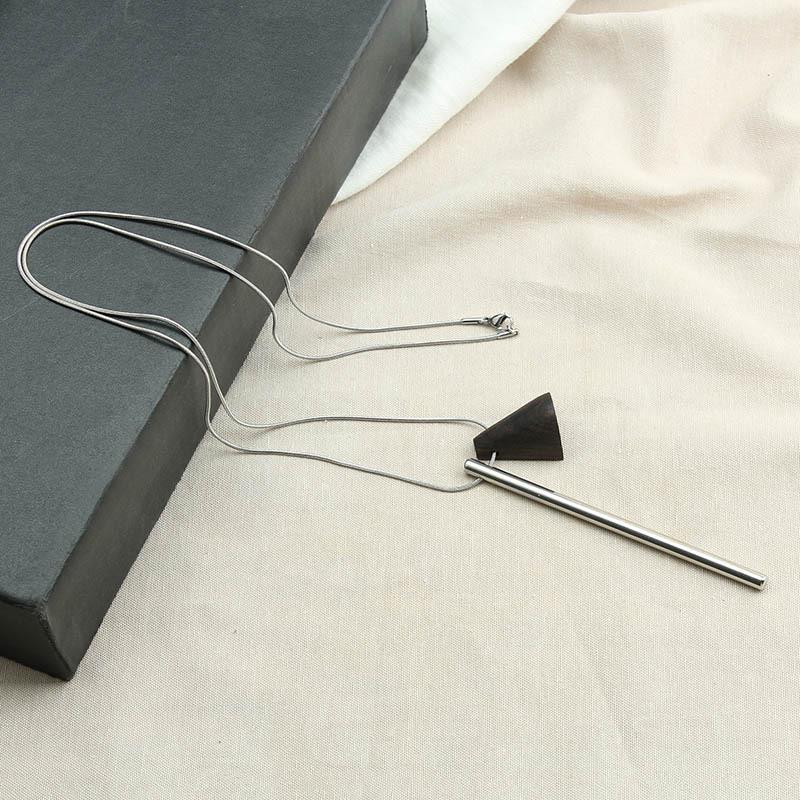 小众简约几何三角形长款项炼女不规则吊坠檀木毛衣炼简约时尚配饰