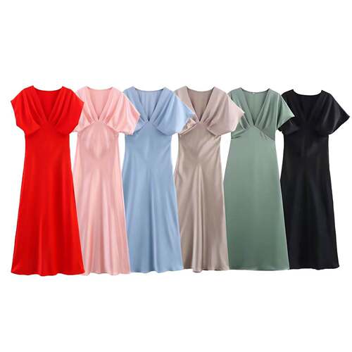 Women's Satin Flutter Short Sleeve Maxi A-Line Dress - A New