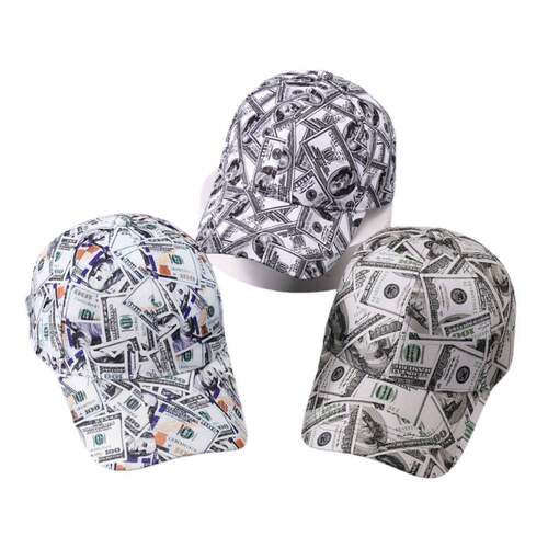 Funky Money Print Baseball Cap 100% Polyester Lightweight