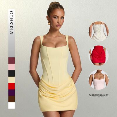 Sexy Bodycon Ruched Drawstring Sleeveless Mini Corset Dress