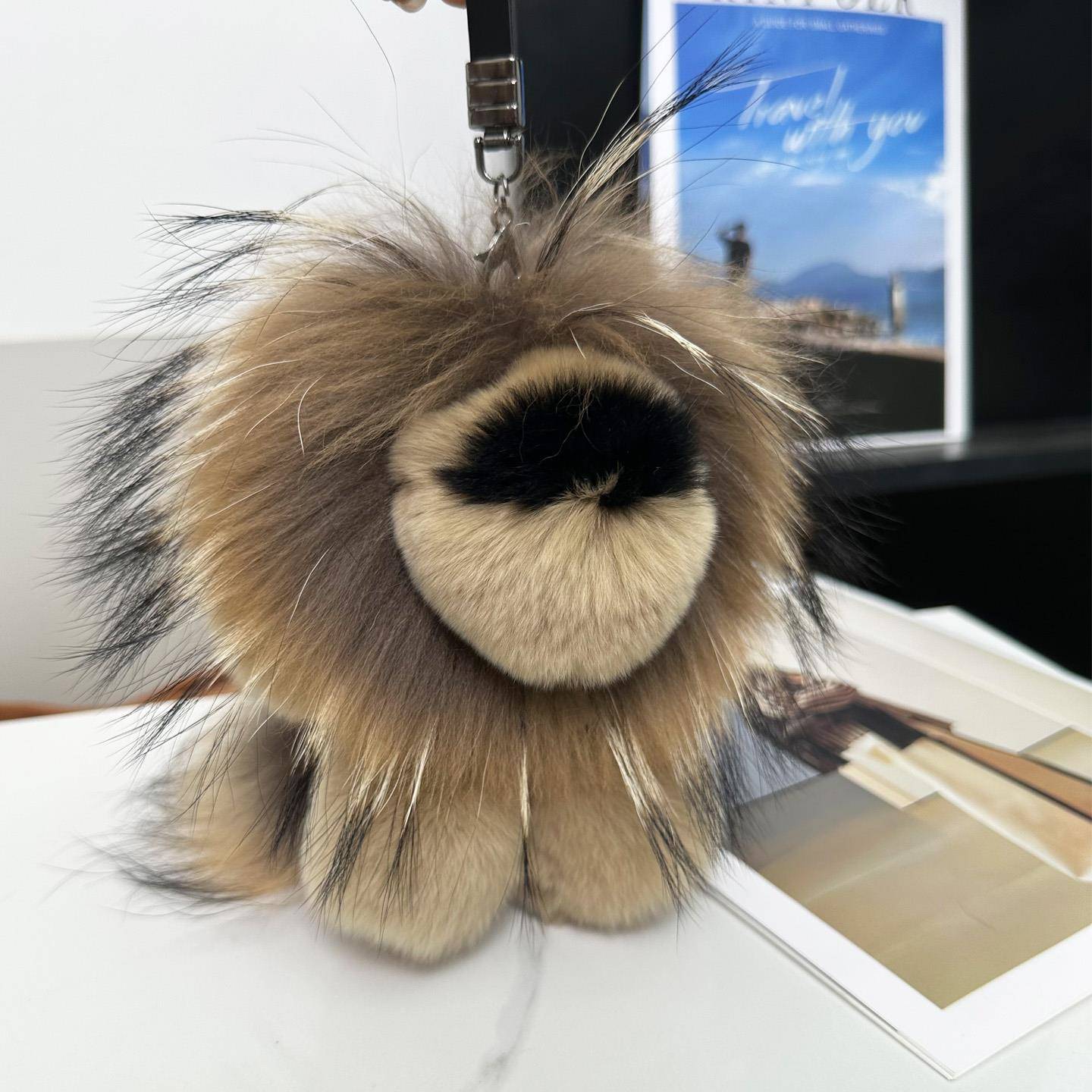 韩版可爱真獭兔毛小狮子汽车钥匙扣挂件毛绒公仔包包挂饰高档礼物