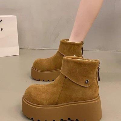 法式厚底短靴女冬季2025新款超火加绒小个子增高大黄靴瘦瘦骑士靴