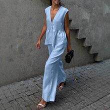 Summer Sleeveless Ruched Hem Top & Wide Leg Pants Outfit