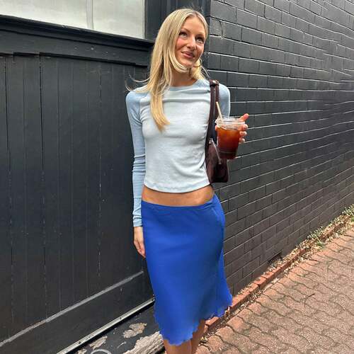 Solid Color Mesh Low Waist Bodycon Long Skirt Y2K Elegant