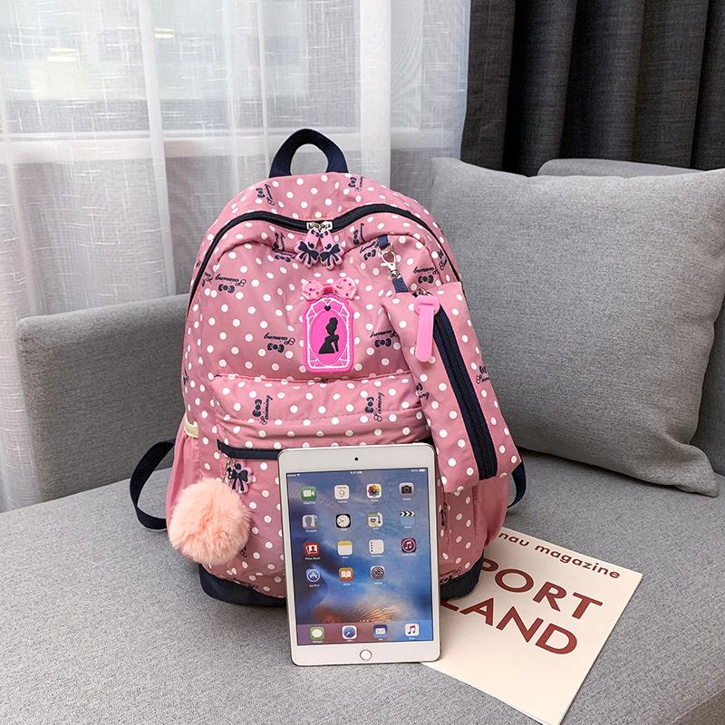 新品韩版双肩背包休闲旅行背包波点双肩包女三件套学院风女学生书