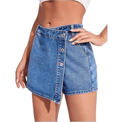 Flvsun Lady's Preppy Denim Skort Cute High-Waisted A-Line