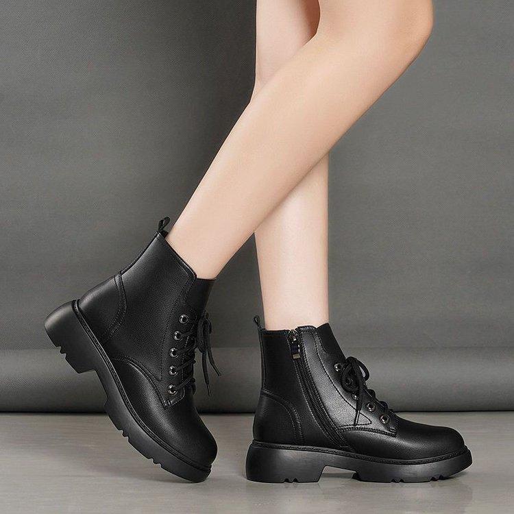 冬季加绒英伦风马丁靴女2025年新款秋软皮百搭厚底短靴ins潮女鞋