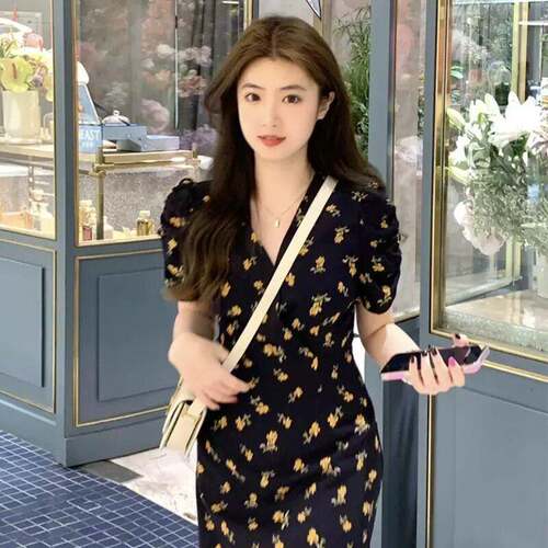 Women's Short Sleeve Wrap Tie Tier Midi Empire Waist Dress -