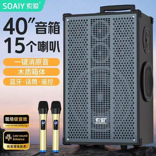 SOAIY索爱T60户外广场舞音响大音量大功率K歌便携式拉杆音箱木质