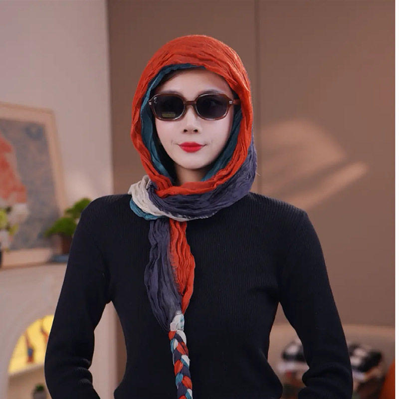 秋冬2025新款麻花辫围巾女时尚渐变洋气护颈围脖旅游拍照防晒头巾