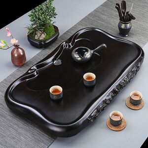 黑檀木茶盘实木精雕双龙戏珠简约家用茶海大号加厚排水小茶台茶具