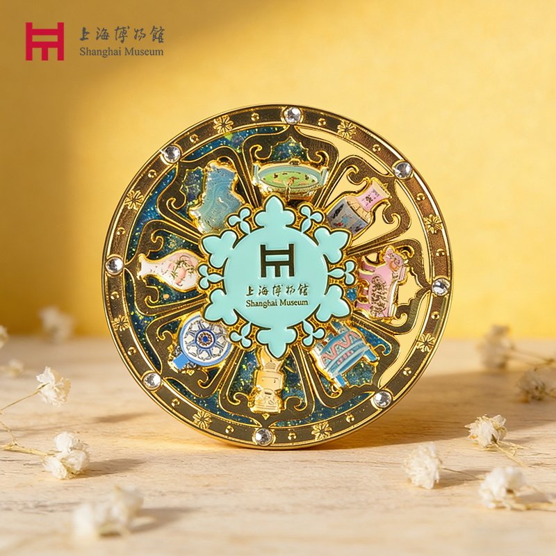上海博物館吉祥八宝冰箱贴镜子指尖陀螺旋转磁吸金属文创生日礼物