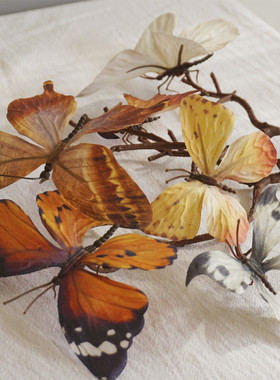 创意装饰花仿真蝴蝶假花枯叶蝶装饰花摆件服装店影楼婚礼布置道具
