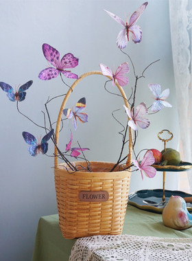 假花装饰仿真枯枝蝴蝶干枝插摆创意橱窗摆设家居花艺枯叶蝶艺术花