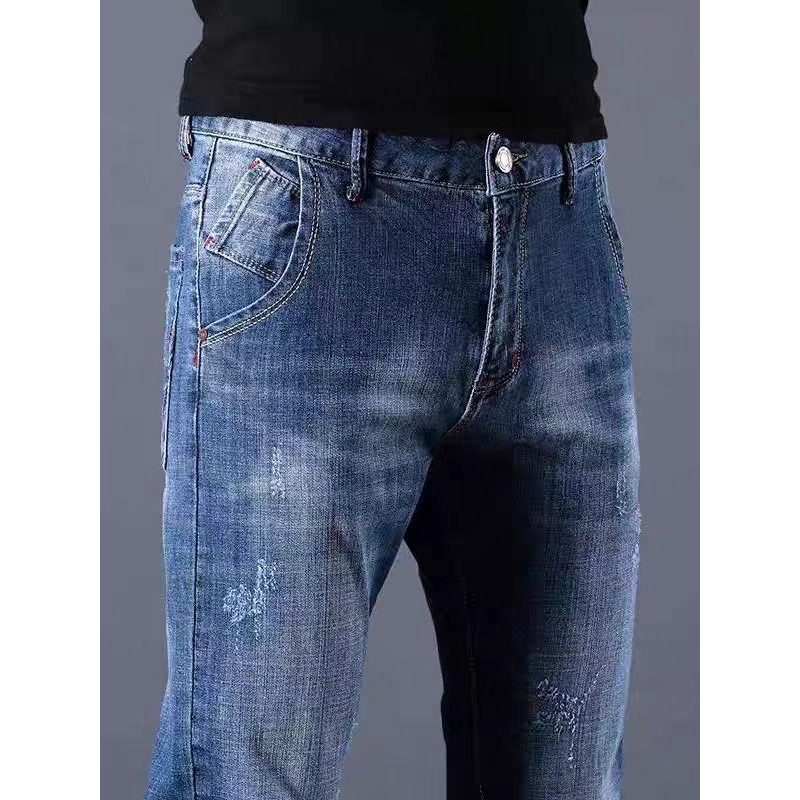 Curawv高端时尚潮流修身24新款青年男士裤牛仔裤弹力直筒百搭磨边