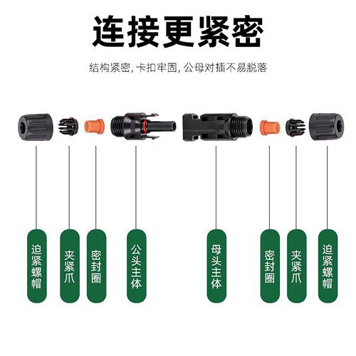 MC4光伏连接器防水IP68MC4光伏公母插头太阳能组件接线头连接器