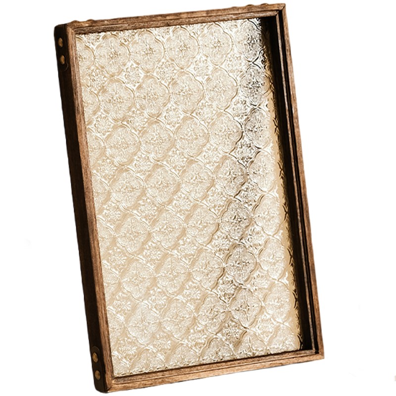 优选复古海棠花玻l璃茶盘托盘家用客厅中式泡茶盘水果茶点盘茶具