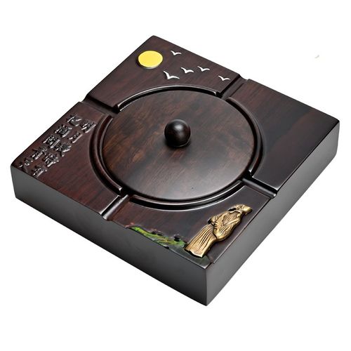 优选实木烟灰缸带盖家用中式防风大号烟灰缸创意个U性黑檀木质复