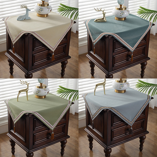 优选中式c床头柜盖布纯色正方形四方桌黄色桌布简约八仙桌遮灰防
