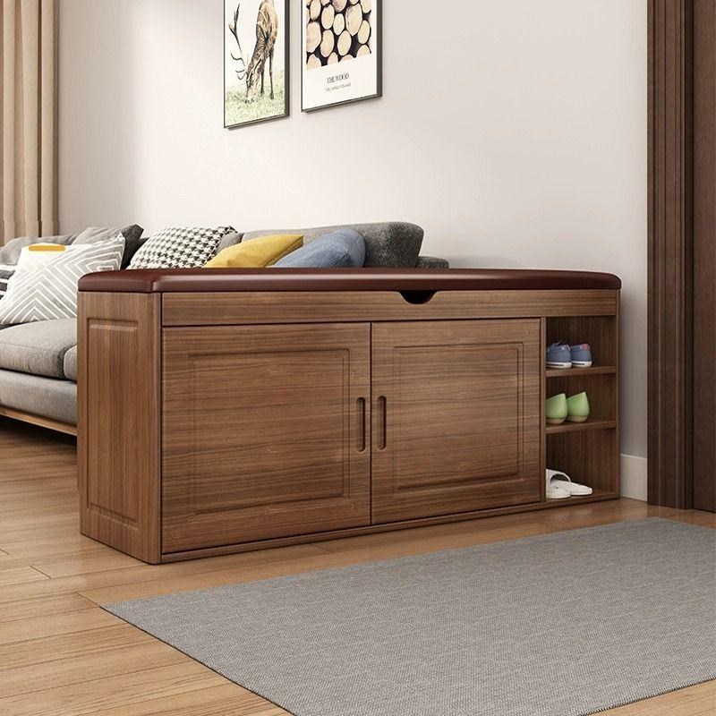 优选全实木鞋柜家用门q口换鞋凳可坐穿鞋凳入门鞋架软包多层门厅