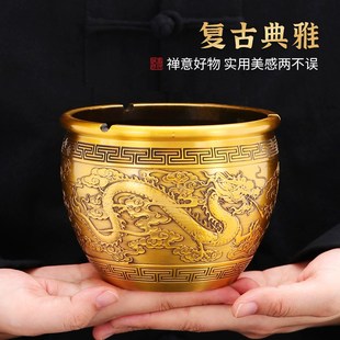 优选黄铜双龙戏珠烟灰缸高u端大气上档次高级家用办公室新中式 铜
