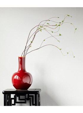 优选新中式禅意红色n陶瓷陶罐家居客厅复古干枝花瓶茶室软装装饰