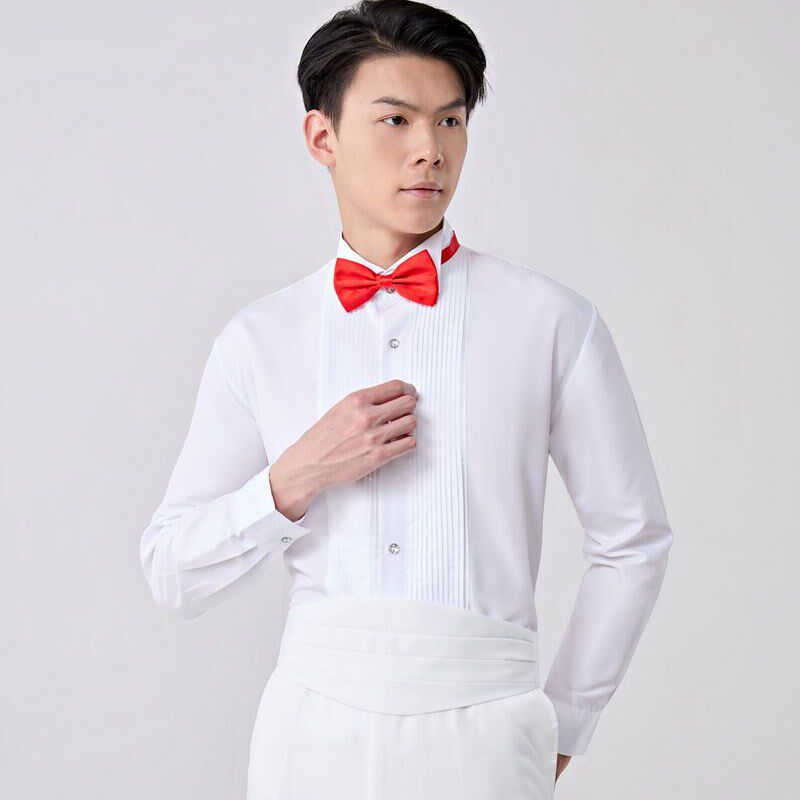 优选白色演出服衬衫燕尾领结衬衣男士舞台大合唱R修身青年艺考服