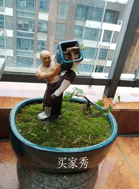 优选中华武术功夫陶瓷人物摆件 假山园林L盆景公仔花盆落观赏地装