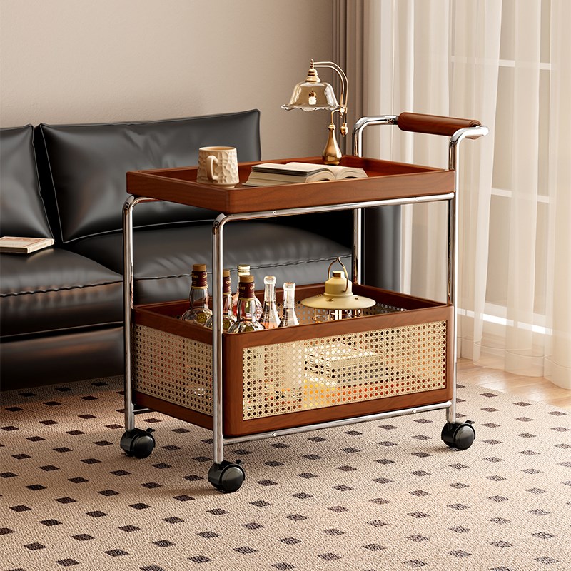 优选实木可移动边几小推车客厅沙发D茶几新款中古风厨房收纳置物