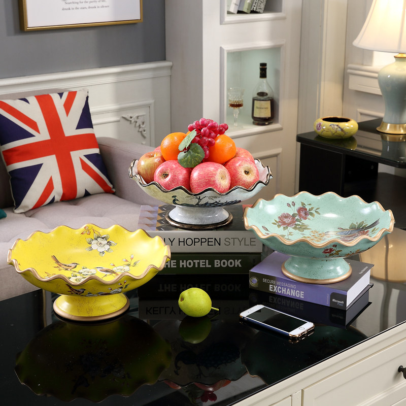优选欧式田园复古陶瓷大号水果盘 美式客厅茶几装U饰零食盘干果盘