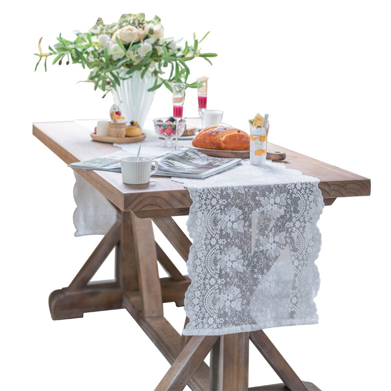 优选法式复古蕾丝k桌旗茶几电视柜长条盖巾绣花茶几桌布欧式白色