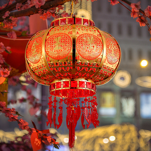 优选喜庆新款铁i艺阳台大门口结婚乔迁电旋转天公灯笼宫灯福字仿