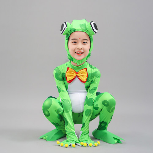 新品卡通青蛙儿童表演p服装幼儿园动物舞蹈演出服绿色青蛙节目服