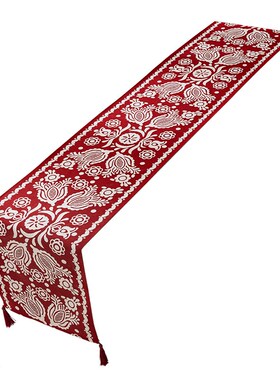 优选红色豆蔻桌旗氛围感喜庆餐桌欧式台布高O端奢华茶几桌布新中