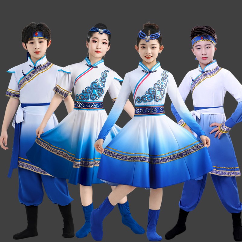 精选儿童蒙古舞蹈演出服装t六一民族表演服蒙古族白马筷子舞服装