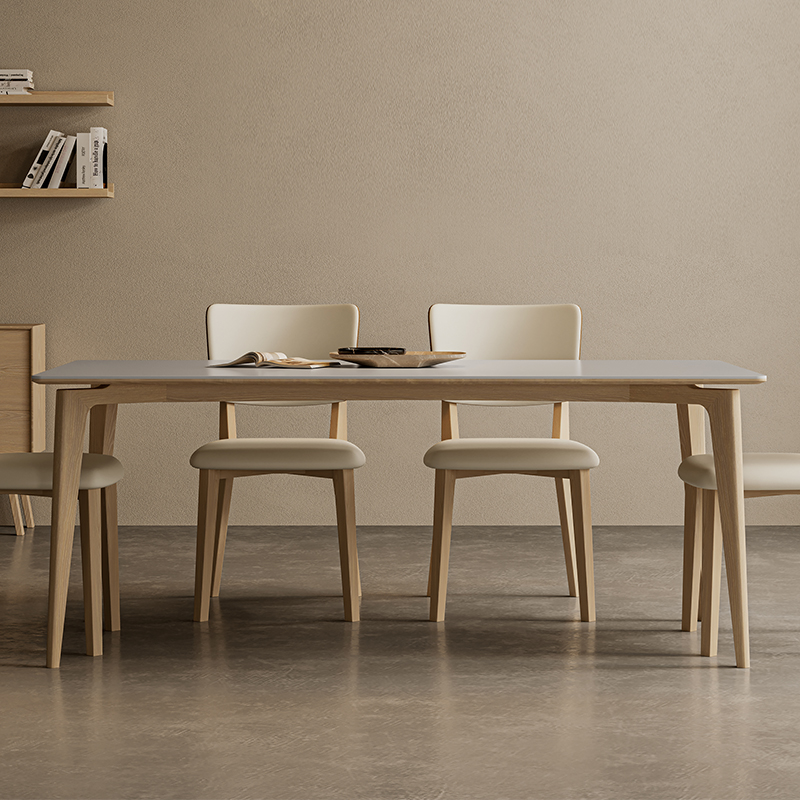 优选奶油风德利丰岩板餐桌椅组合日F式侘寂风小户型北欧原木色实