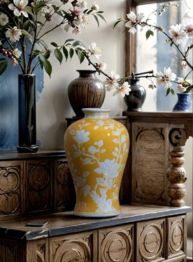 优选中古风青花瓷陶瓷花瓶u新中式客厅复古水养鲜花插花装饰摆件