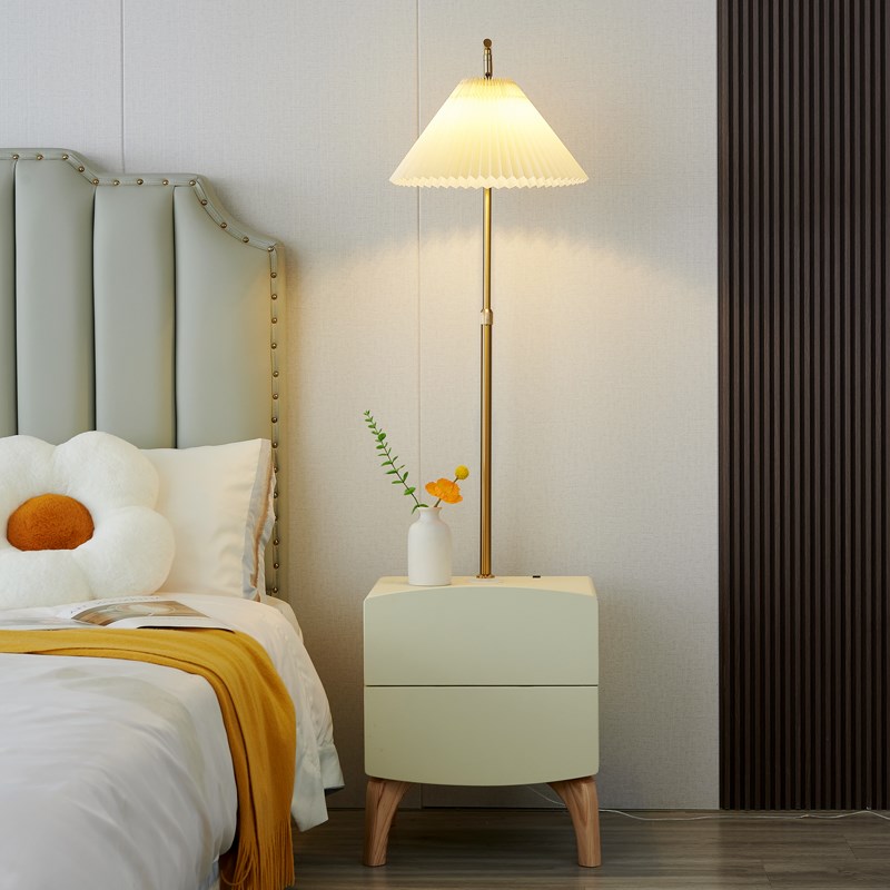 优选奶油风实木置物收纳落地t灯北欧简约卧室床头U柜一体温馨立式
