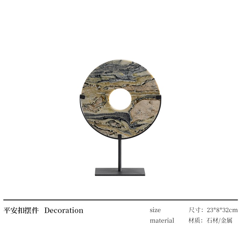 新款新中式平安扣大理石半月玉璧摆件高级感小众S别墅客厅玄关软