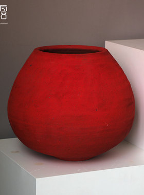 优选大红色手作高端侘寂风大肚花瓶高级感景德镇R陶艺茶空间花器