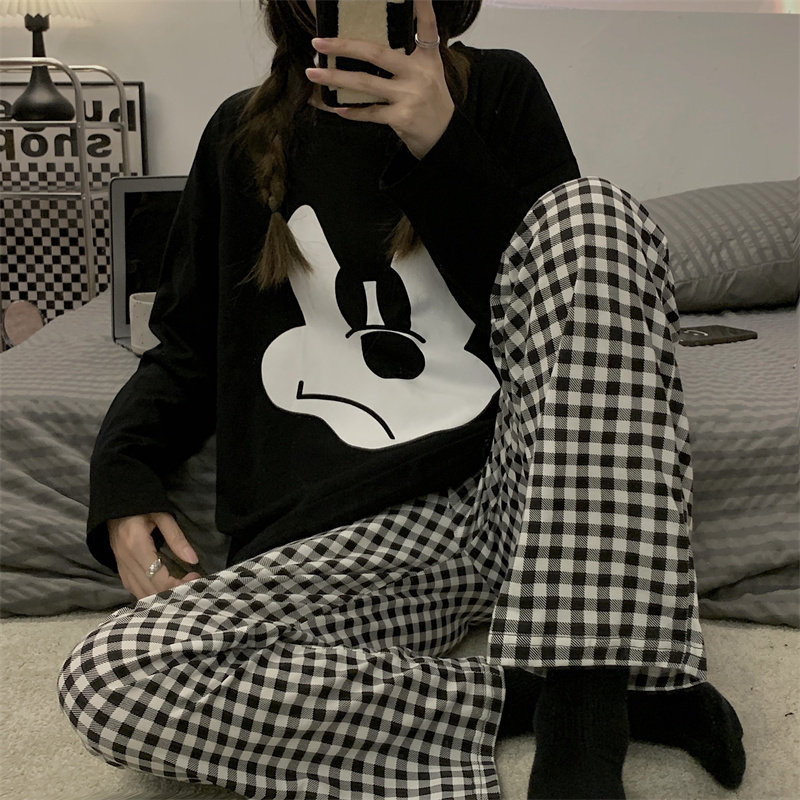 春秋季睡衣女纯棉长袖格裤套装INS韩版可爱卡通学生家居服可外出,女士内衣/男士内衣/家居服,睡衣/家居服套装,淘宝优惠券,粉丝福利购,淘宝优惠卷
