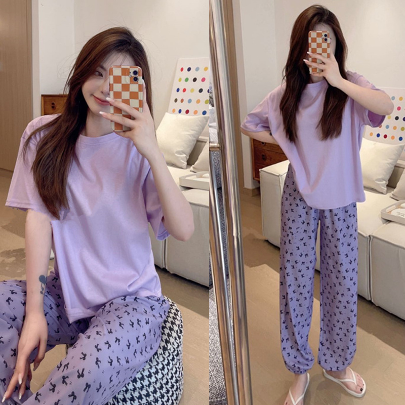 韩版清新休闲可外穿睡衣女夏套装