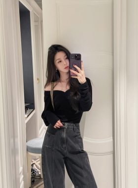 MINI STUDIO徐琳「审美偏爱」戚风大V领天丝桑蚕丝微透针织长袖T