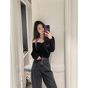 MINI STUDIO徐琳「审美偏爱」戚风大V领天丝桑蚕丝微透针织长袖T