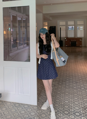 MINI STUDIO徐琳  「巴黎圆舞曲」法式波点收腰斜纹无袖连衣裙