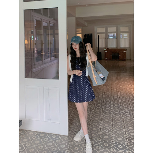 MINI STUDIO徐琳  「巴黎圆舞曲」法式波点收腰斜纹无袖连衣裙