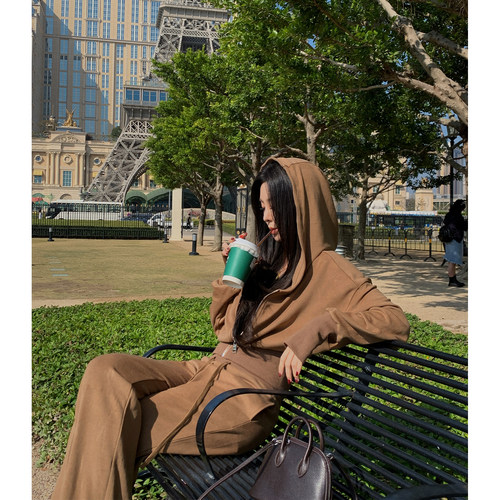 徐琳mini连帽大阔腿运动卫衣套装