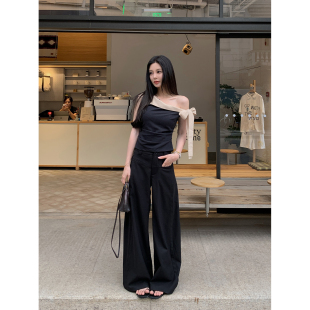 「有型TR」叠褶腰贴阔腿TR混纺垂感拖地裤 MINI STUDIO徐琳