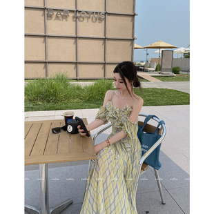 MINI 「玫瑰私语」草绿格纹立体花加密网直喷碎花裙 STUDIO徐琳