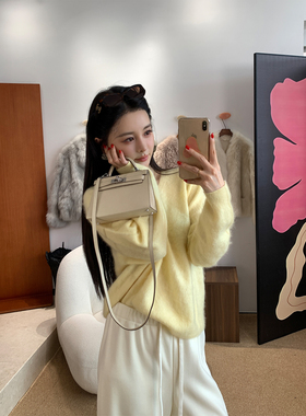 12/23  10AM 徐琳「暖冬云雾」v领绵羊毛混山羊绒毛衣上衣开衫